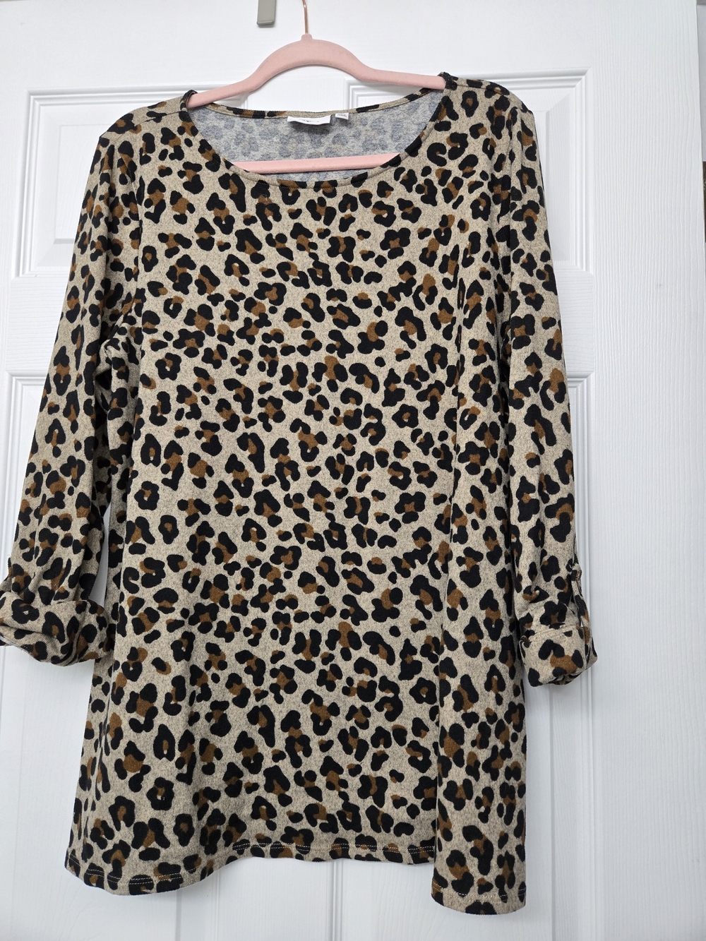 Leopard Print Tunic Dress in Beige and Brown